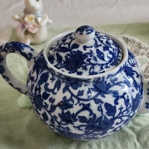 Williams Sonoma Blue and White Floral Porcelain Teapot